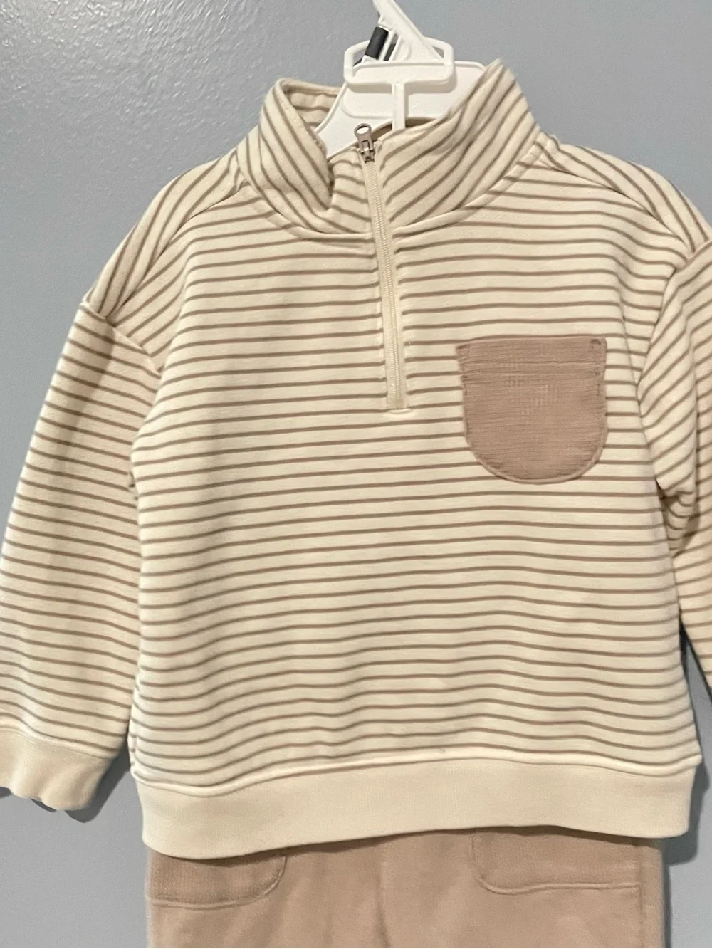 Carter's Toddler Striped Half-Zip Set - Cream & Tan
